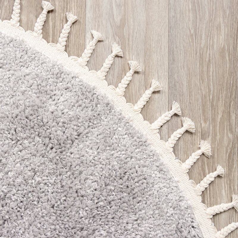 Round High Pile Rug - Lofty Fringe Light Grey