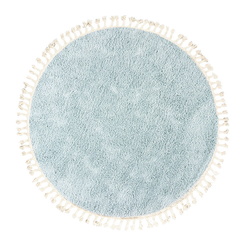 Round High Pile Rug - Lofty Fringe Light Blue