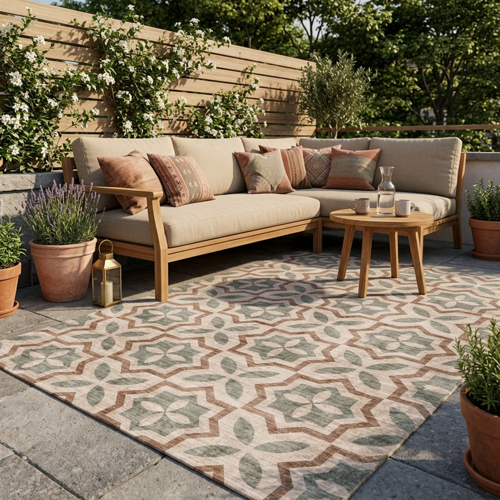 Geometric outdoor rug – Mosaic Medina Green