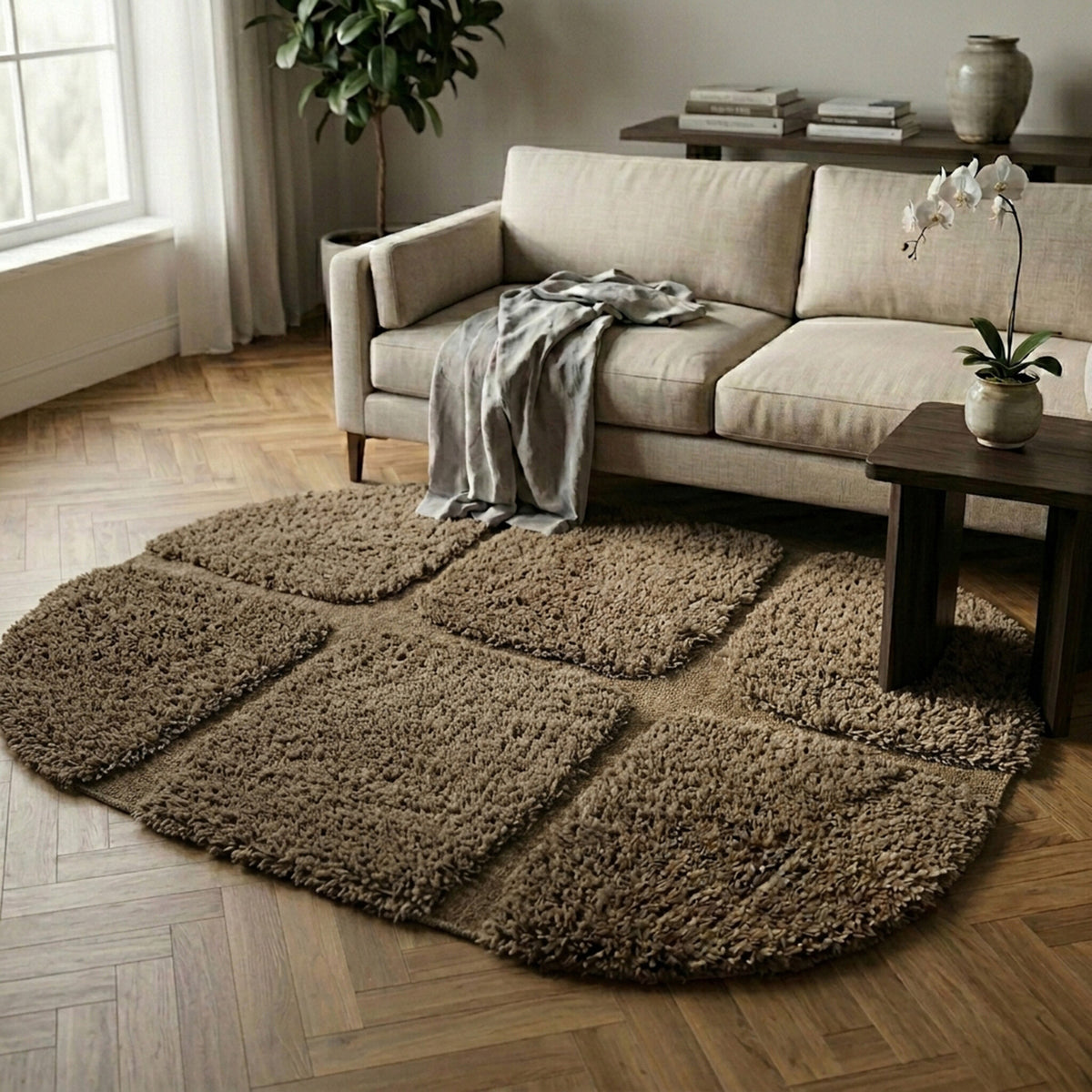 Organic rug - Odette Grid Brown