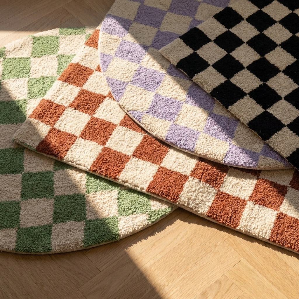 Round Retro Rug - Gambit Lilac/White