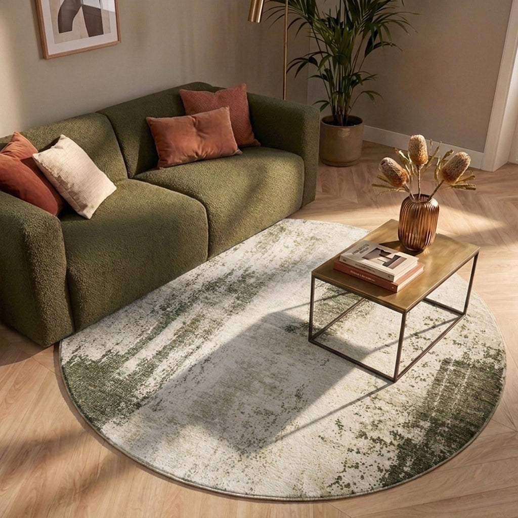Round abstract rug - Rusty Green