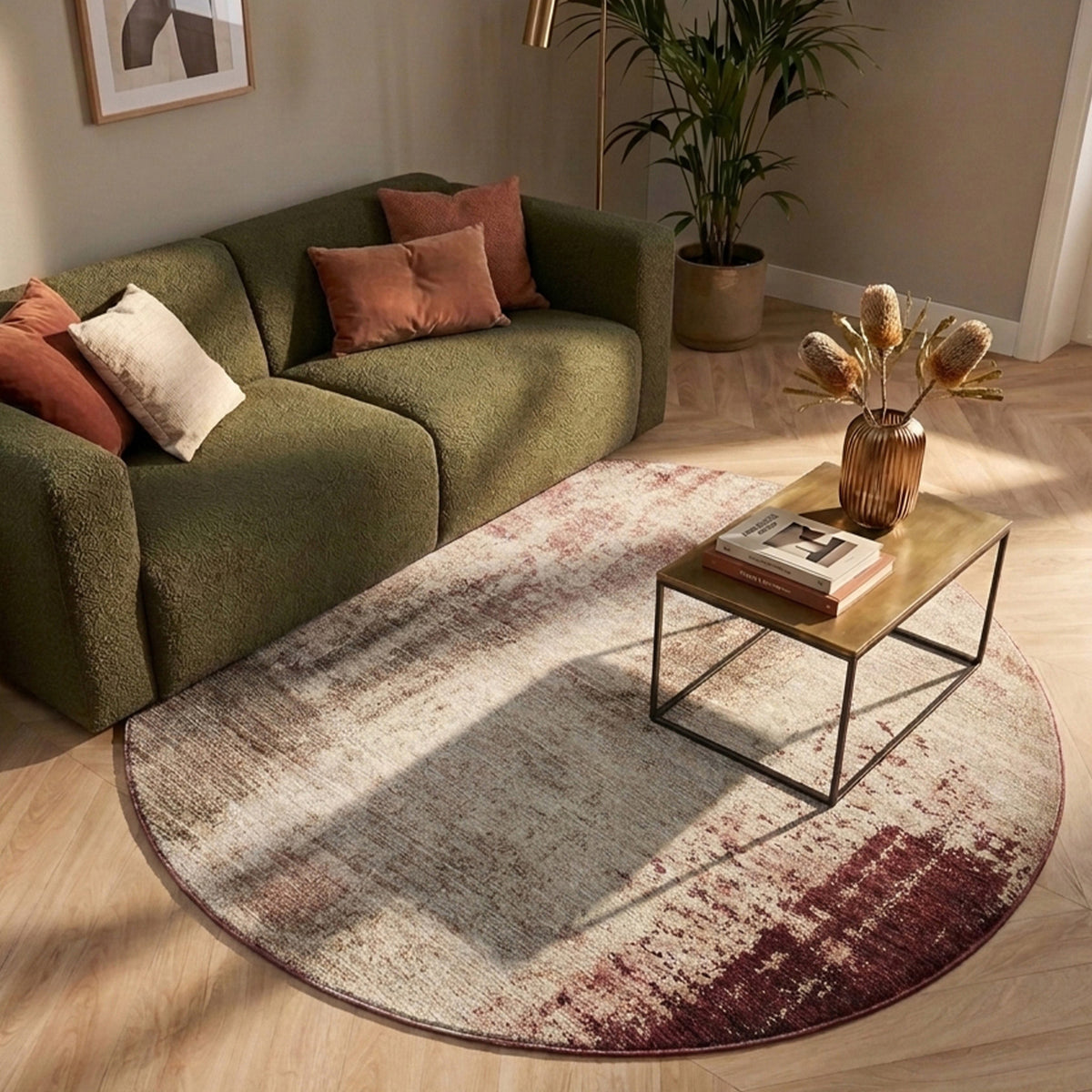 Round abstract rug - Rusty Multicolour
