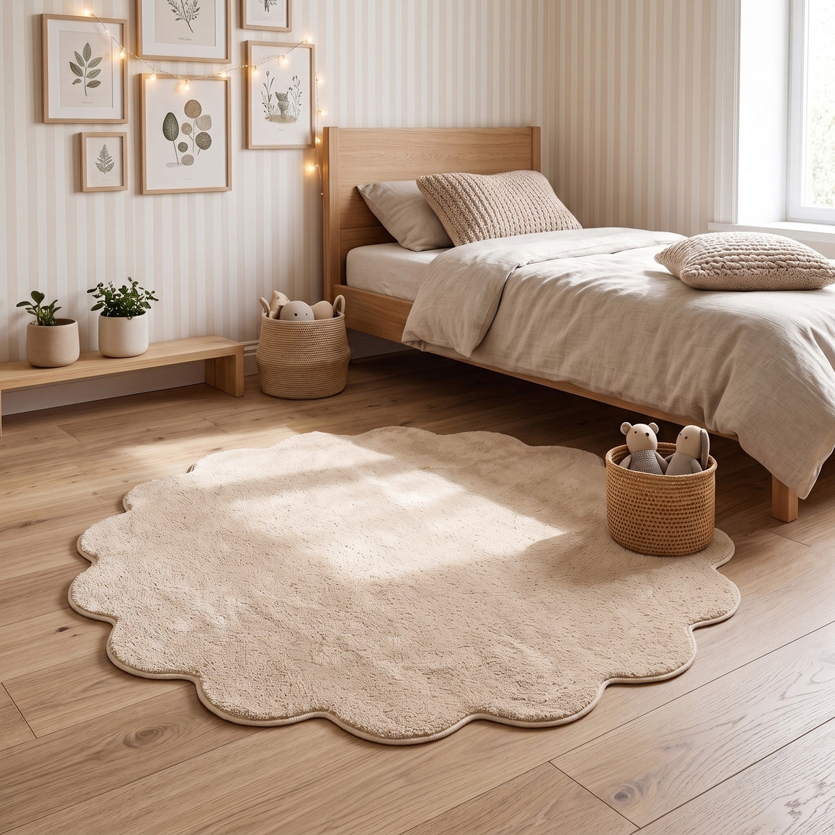 Tvättbar rund matta - Puck Beige