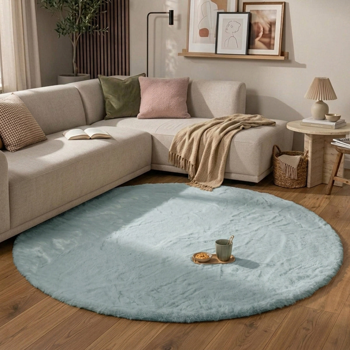 Rund fluffig matta | Comfy Supreme blågrön hos Volero