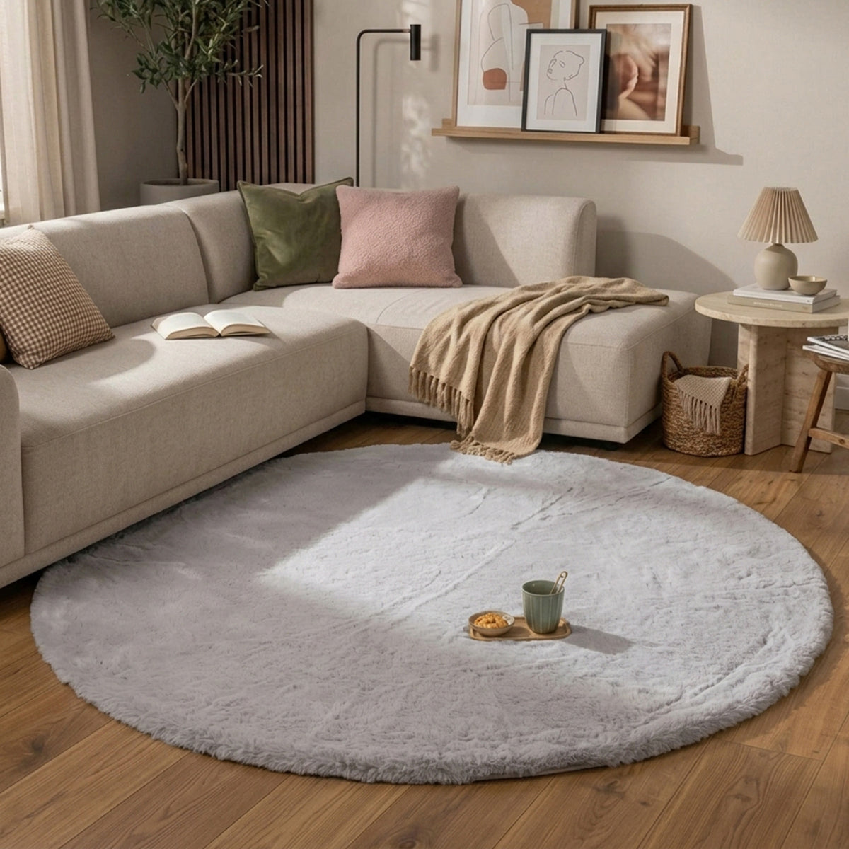Rund fluffig matta | Comfy Supreme grå hos Volero