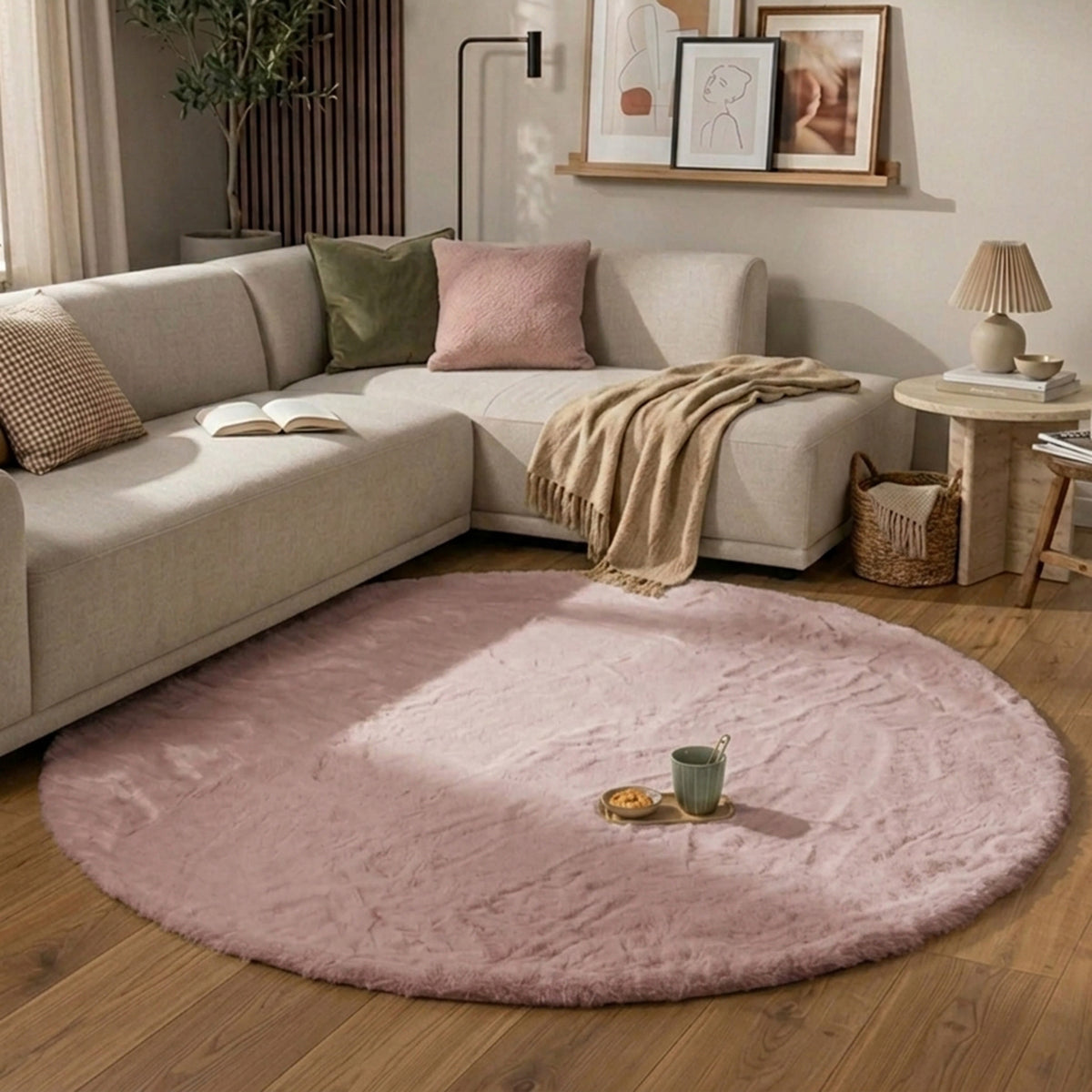 Rund fluffig matta | Comfy Supreme rosa hos Volero