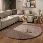 Rund fluffig matta | Comfy Supreme taupe hos Volero