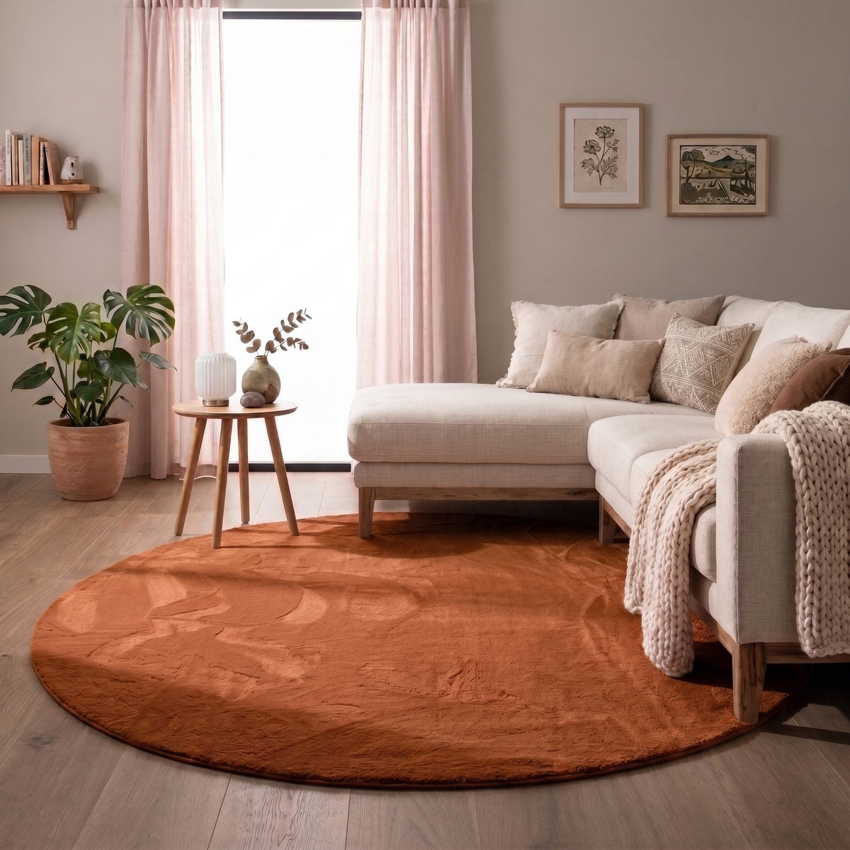 Rund låghög matta | Cozy terrakotta hos Volero