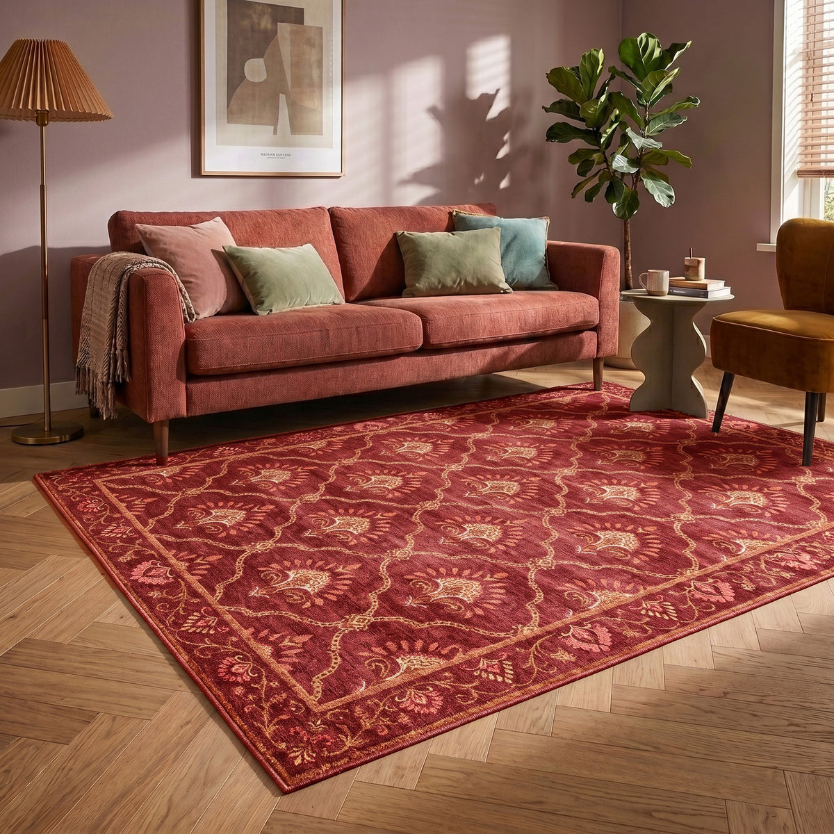 Vintage rug - Sage Grid Red