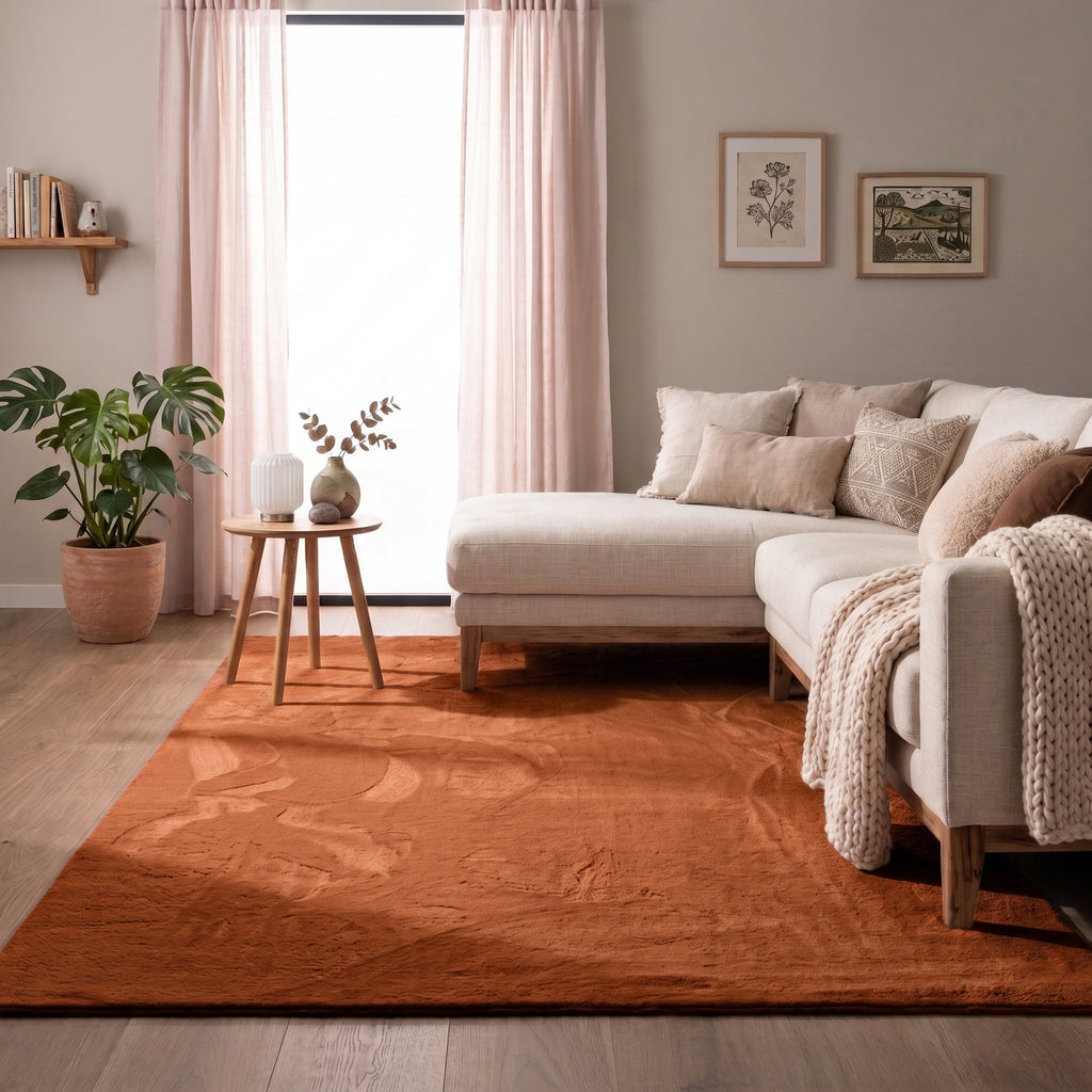 Mjuk fluffig matta | Cozy terrakotta hos Volero