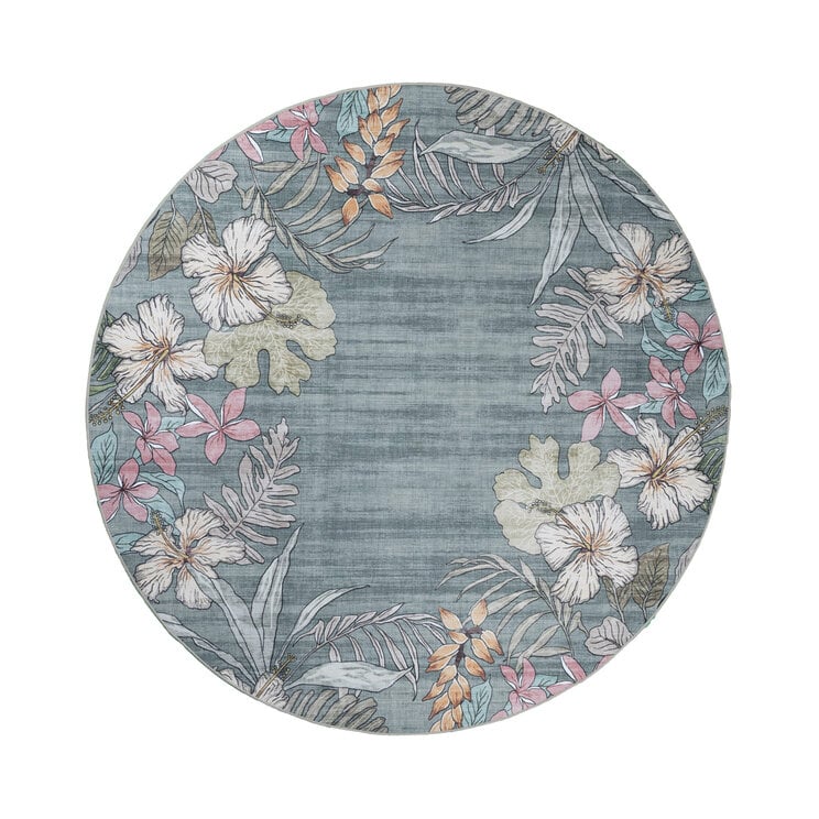 Rund utomhusmatta med blommor - Poppy Olivgrön - product