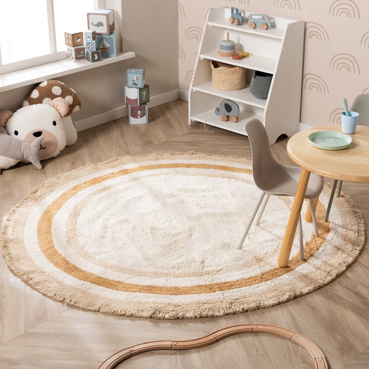 Rund tvättbar barnmatta - Milo Beige