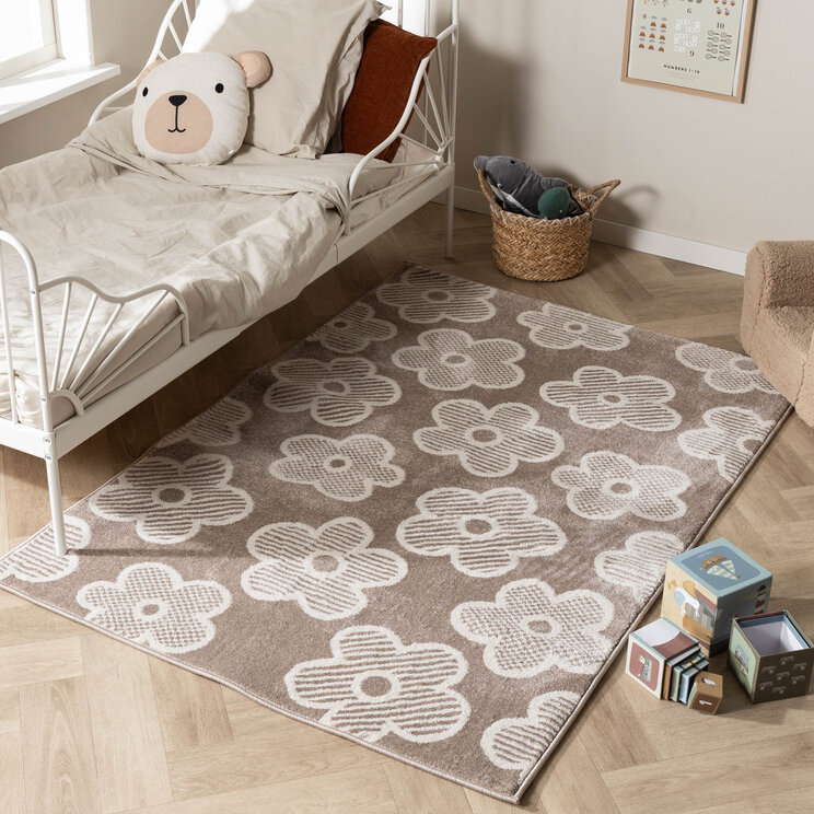 Barnrumsmatta - Bowie Flower Taupe