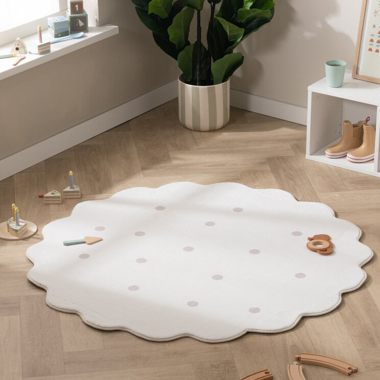 Rund Matta För Barnrum - Cloudy Dots Vit