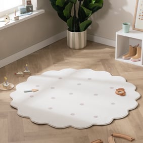 Rund Matta För Barnrum - Cloudy Dots Vit