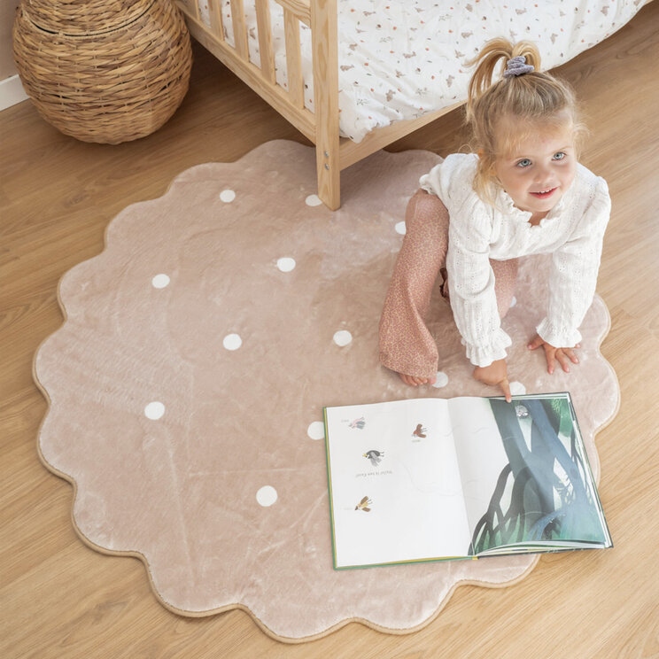 Rund Matta För Barnrum - Cloudy Dots Beige