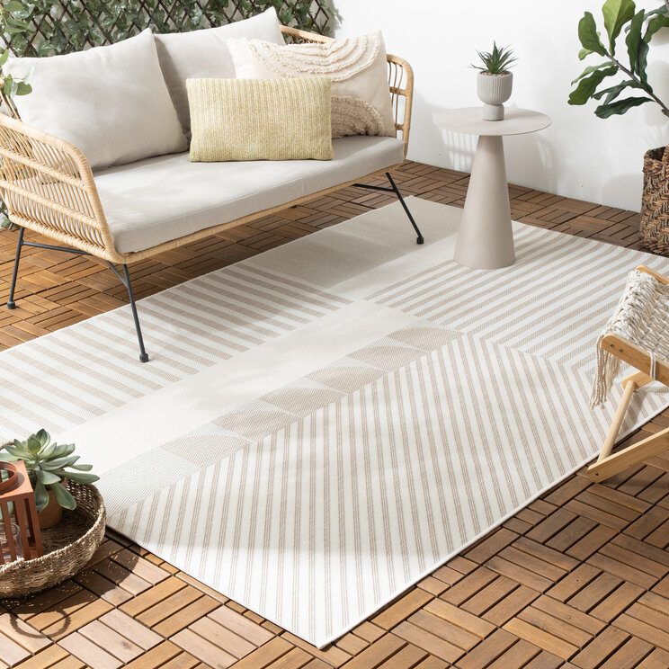 Utomhusmatta - Capri Lines Beige/Gräddvit