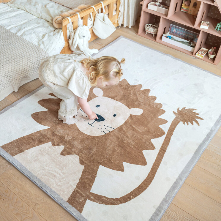 Tvättbar Barnmatta - Simba Lion Brun