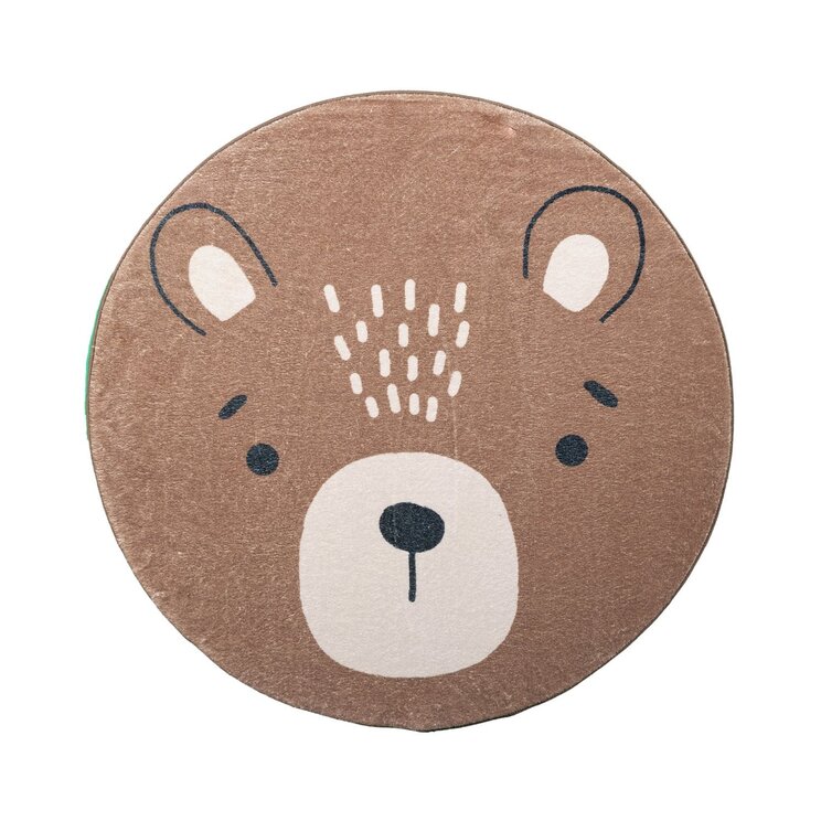 Rund Tvättbar Barnmatta - Sammy Bear Brun - product