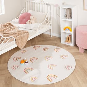 Rund Tvättbar Barnmatta - Evi Rainbow Flerfärgad