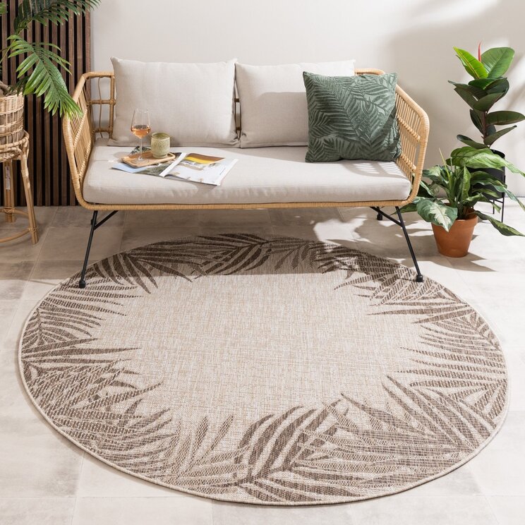 Rund Utomhusmatta - Tiga Edge Taupe