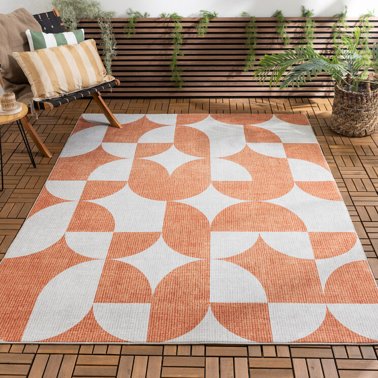 Abstrakt Utomhusmatta - Groovy Tiles Terrakotta