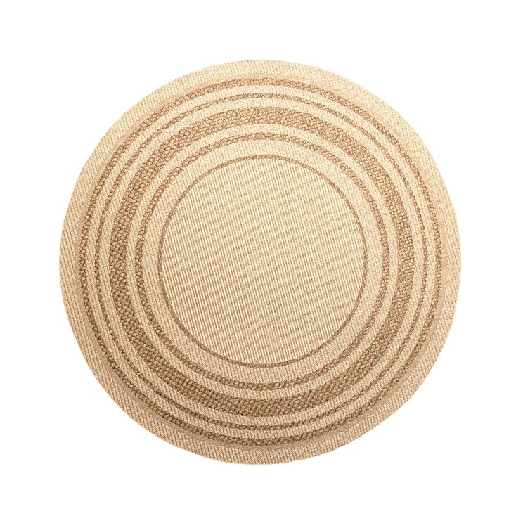 Rund Utomhusmatta I Jute - Mavi Border Gräddvit/Brun - product
