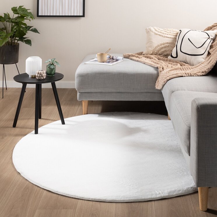 Rund Matta Med Låg Lugg - Cozy Vit