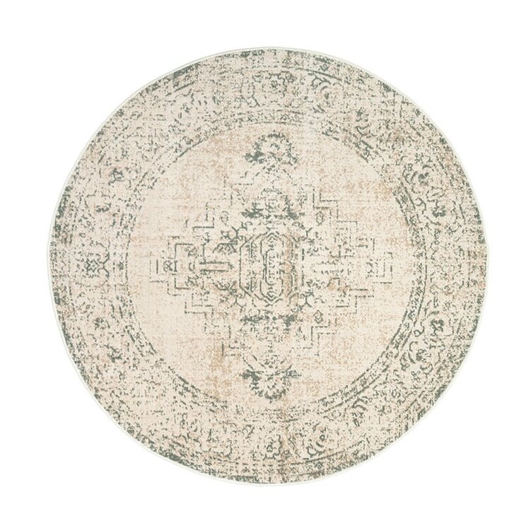 Rund Matta I Vintagestil - Spring Ethnic Gräddvit/Grön - product
