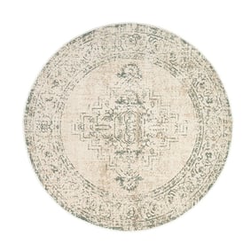 Rund Matta I Vintagestil - Spring Ethnic Gräddvit/Grön - sfeer