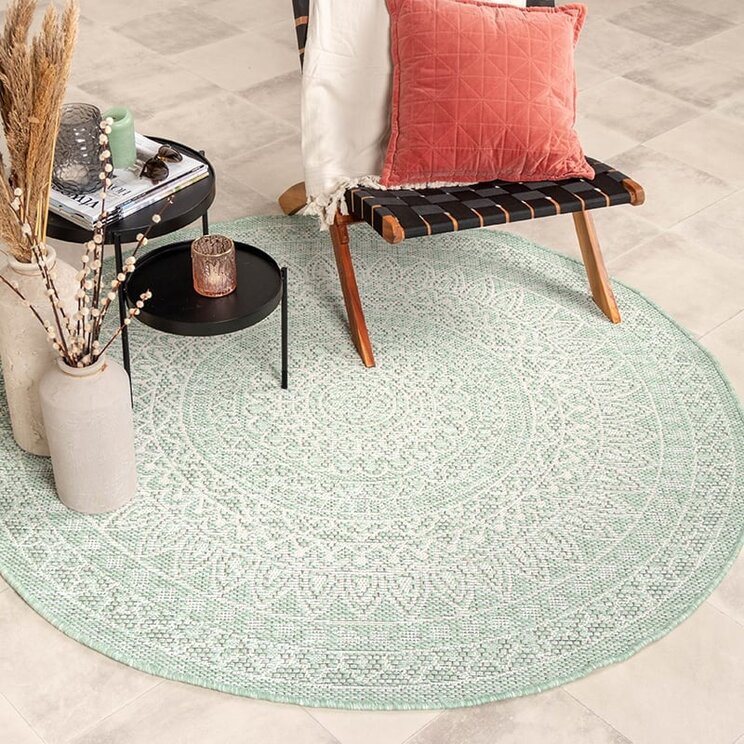 Rund Utomhusmatta - Summer Aztec Mintgrön
