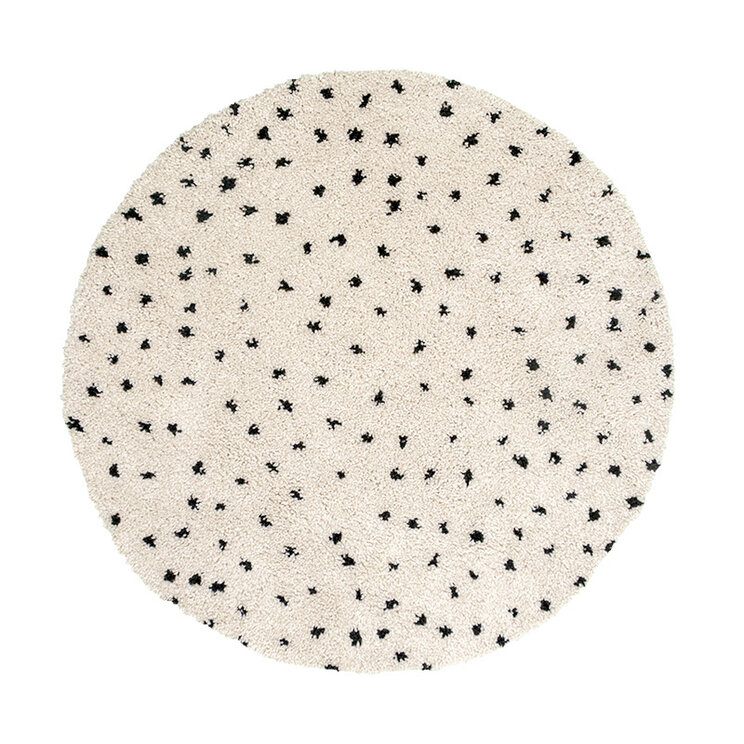 Rund Matta Med Hög Lugg  - Grand Dots Gräddvit/Svart - product