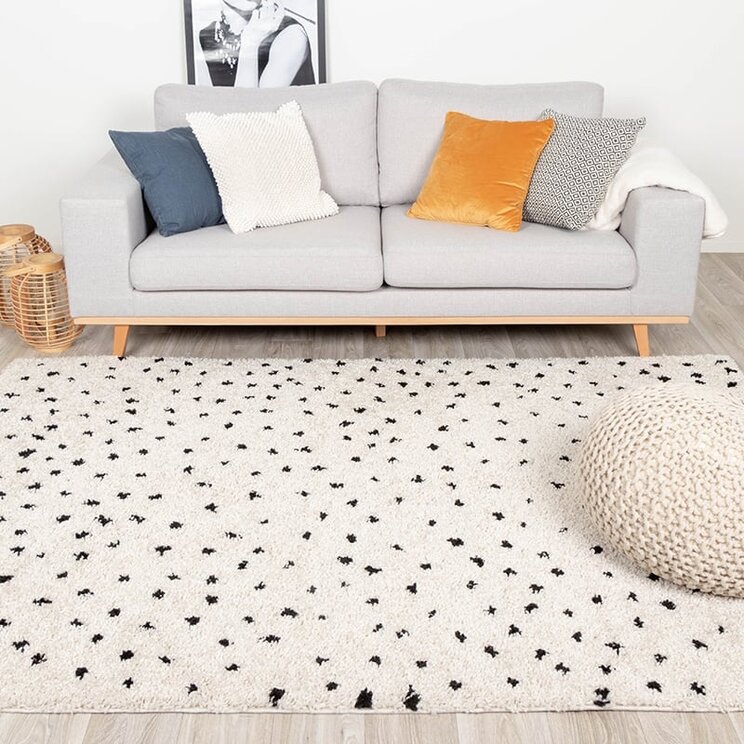 Matta Med Hög Lugg - Grand Dots Gräddvit/Svart