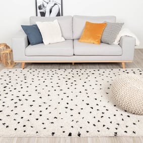 Matta Med Hög Lugg - Grand Dots Gräddvit/Svart