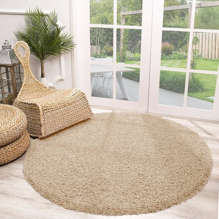 Rund Matta Med Hög Lugg  - Solid Beige