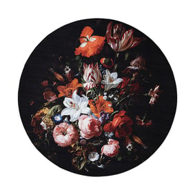 Rund Blommig Matta - Florine Svart/Orange - sfeer