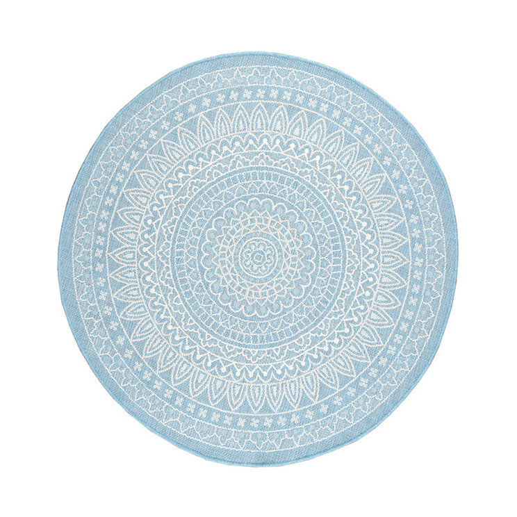 Rund Utomhusmatta - Summer Aztec Ljusblå - product