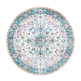 Rund Matta I Vintagestil - Lily Oriental Blå/Rosa - sfeer