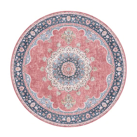 Rund Matta I Vintagestil - Lily Medaillon Röd/Rosa - sfeer