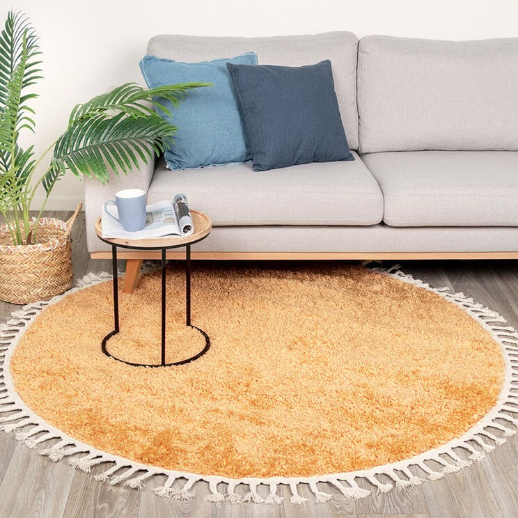 Rund Matta Med Hög Lugg  - Lofty Fringe Fringe Gul