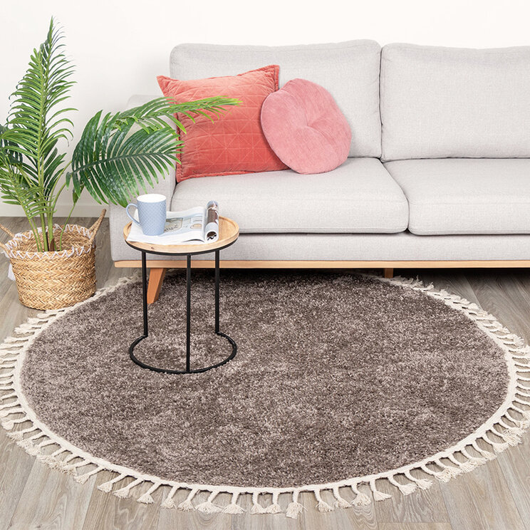 Rund Matta Med Hög Lugg  - Lofty Fringe Fringe Taupe