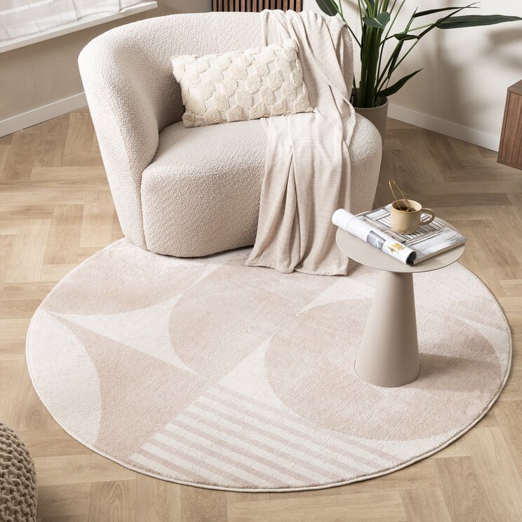 Rund Japandi-Matta - Aurora Circles Beige