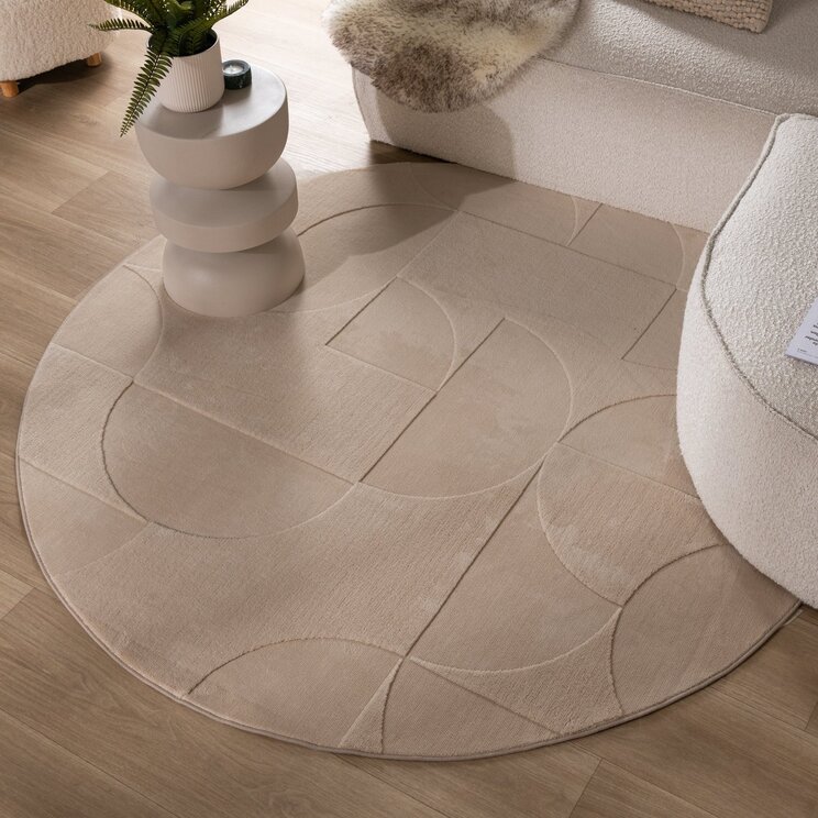 Rund Skandinavisk Matta - Charm Circles Beige