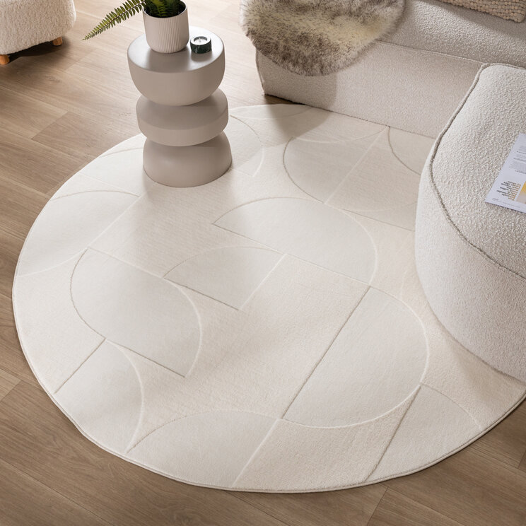 Rund Skandinavisk Matta - Charm Circles Vit