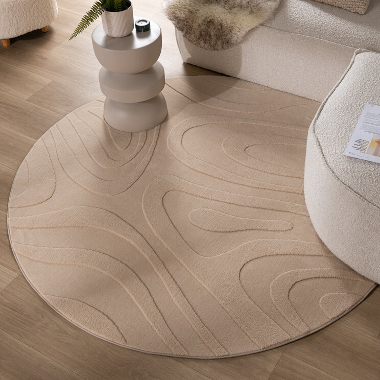 Rund Skandinavisk Matta - Charm Shapes Beige
