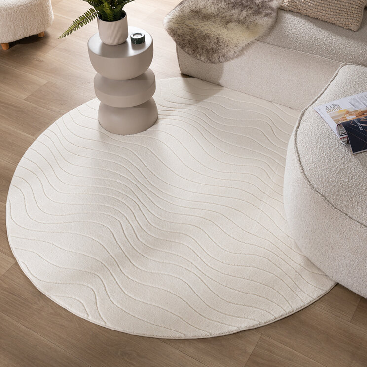 Rund Skandinavisk Matta - Charm Waves Vit