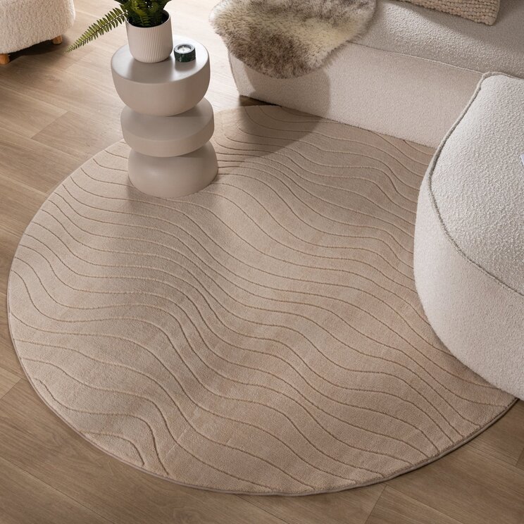 Rund Skandinavisk Matta - Charm Waves Beige
