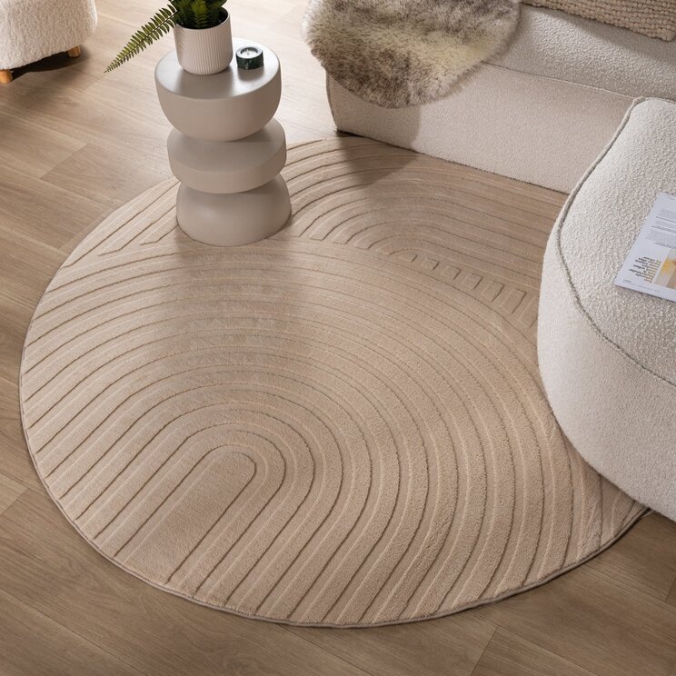 Rund Skandinavisk Matta - Charm Curves Beige