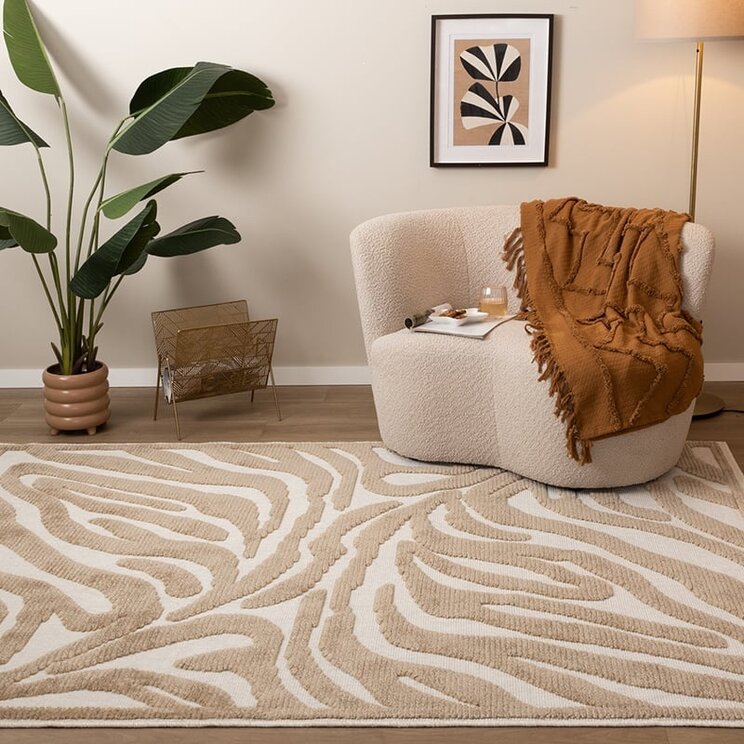 Tvättbar Matta - Dunya Zebra Beige/Vit